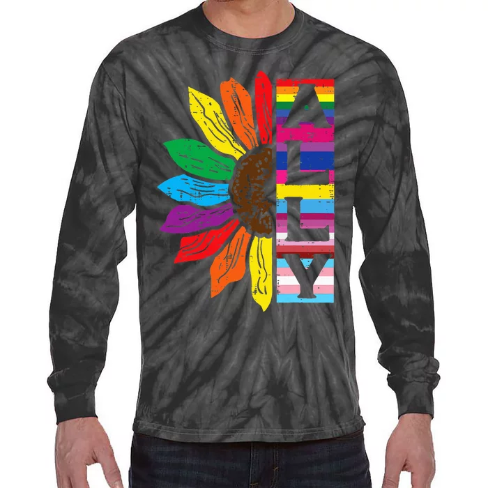 Lgbt Gay Ally Sunflower Rainbow Pride Flag Tie-Dye Long Sleeve Shirt