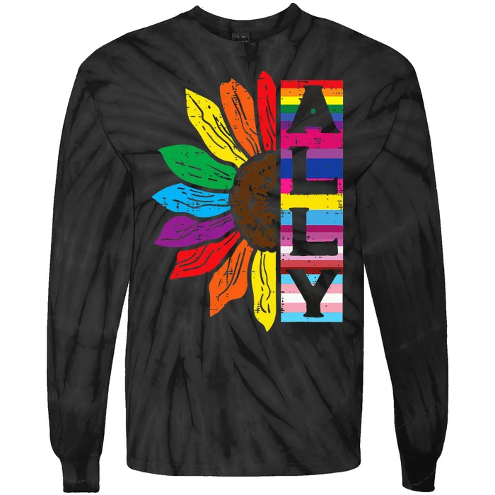 Lgbt Gay Ally Sunflower Rainbow Pride Flag Tie-Dye Long Sleeve Shirt