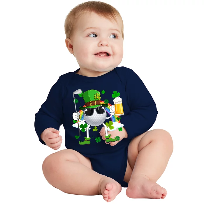 Leprechaun Golf Ball With Stick And Glass Of Beer Patricks Day Gift Baby Long Sleeve Bodysuit