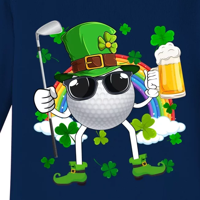 Leprechaun Golf Ball With Stick And Glass Of Beer Patricks Day Gift Baby Long Sleeve Bodysuit