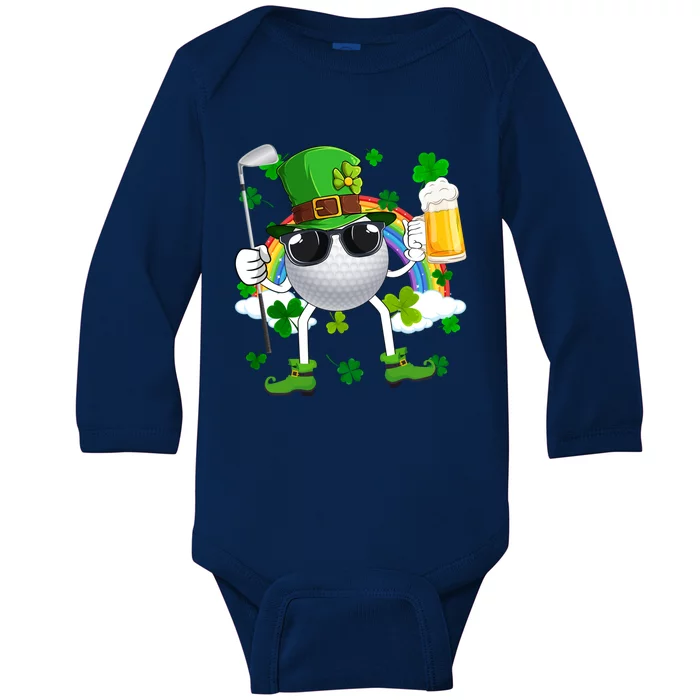 Leprechaun Golf Ball With Stick And Glass Of Beer Patricks Day Gift Baby Long Sleeve Bodysuit