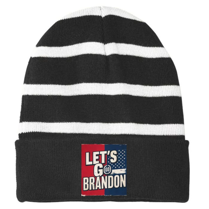 Let’S Go Brandon Conservative Us Flag Striped Beanie with Solid Band