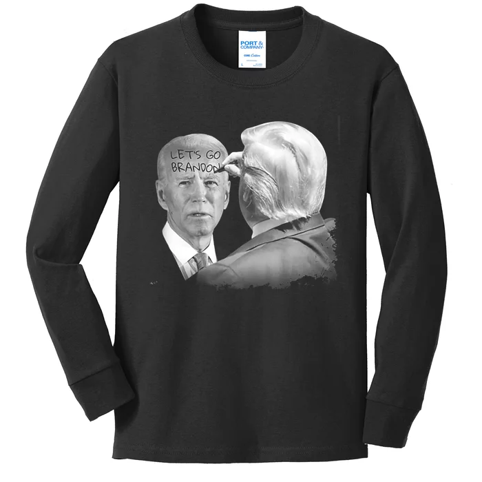 Let's Go Brandon Trump Writes On Biden's Forehead Kids Long Sleeve Shirt