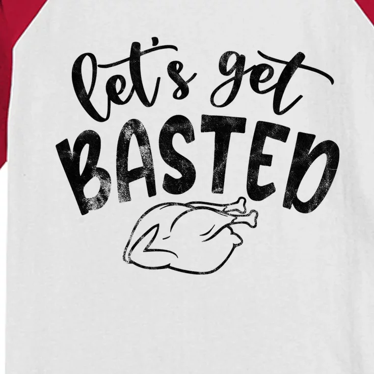 Let's Get Basted Funny Thanksgiving Turkey Kids Colorblock Raglan Jersey