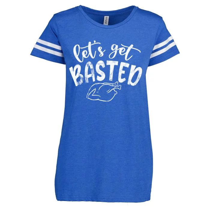 Let's Get Basted Funny Thanksgiving Turkey Enza Ladies Jersey Football T-Shirt