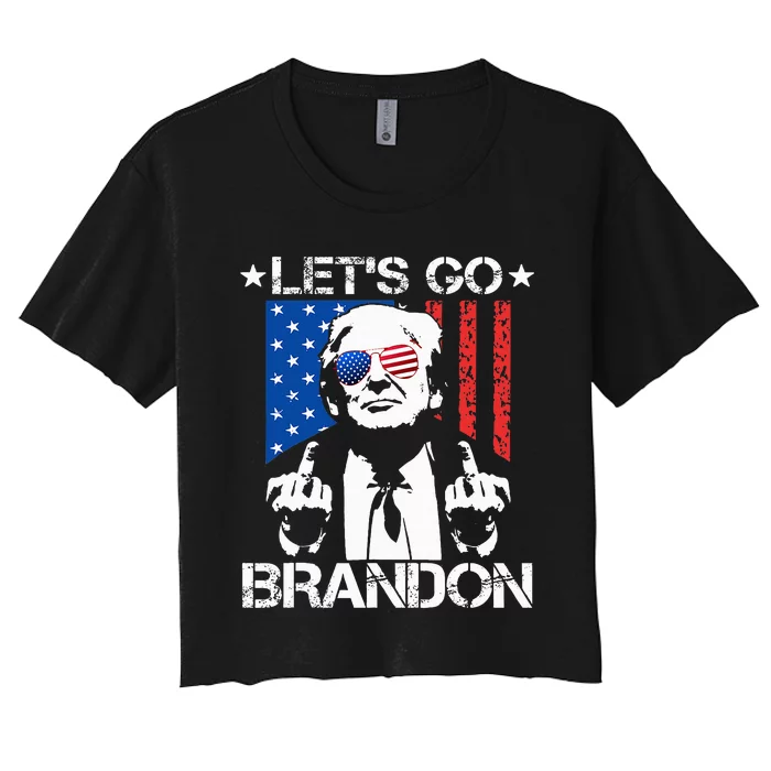 Let's Go Brandon Trump Middle Finger Flag Women's Crop Top Tee