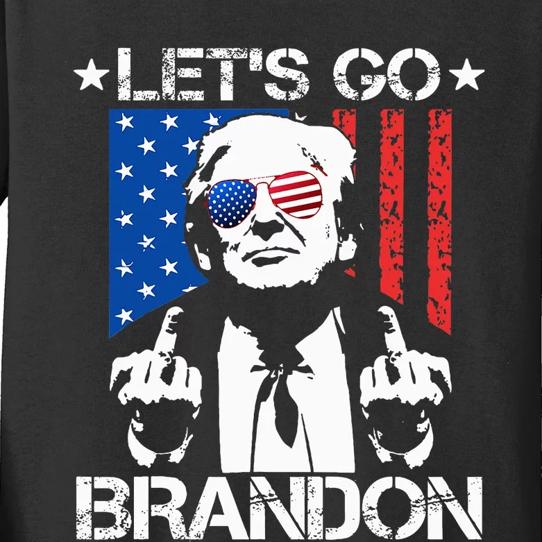 Let's Go Brandon Trump Middle Finger Flag Kids Long Sleeve Shirt