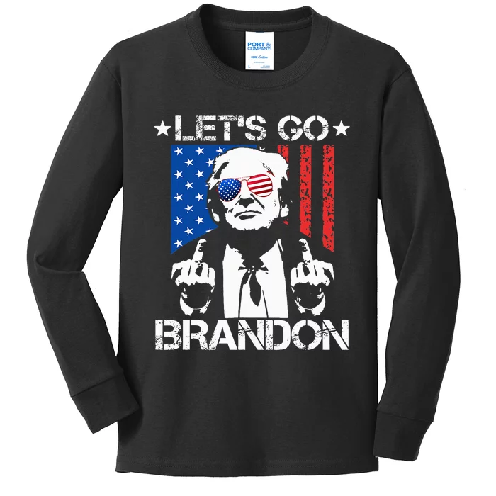 Let's Go Brandon Trump Middle Finger Flag Kids Long Sleeve Shirt