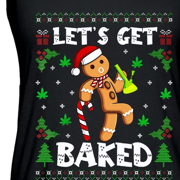 Let's Get Baked Gingerbread Man Weed Funny Christmas Cookie Ladies Essential Flowy Tank