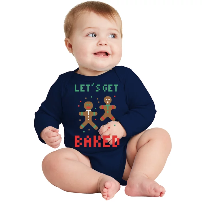 Let's Get Baked Gingerbread Cookie Funny Christmas Baby Long Sleeve Bodysuit