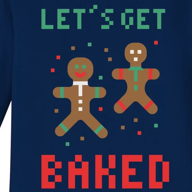 Let's Get Baked Gingerbread Cookie Funny Christmas Baby Long Sleeve Bodysuit