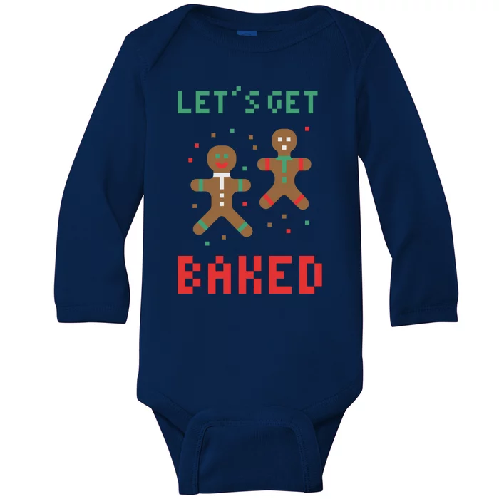 Let's Get Baked Gingerbread Cookie Funny Christmas Baby Long Sleeve Bodysuit