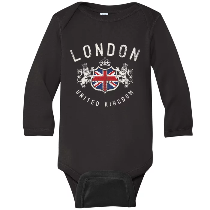 London Great Britain Vintage Crown Flag Baby Long Sleeve Bodysuit