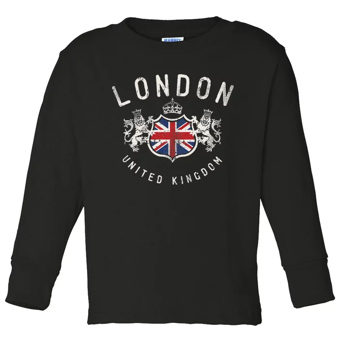 London Great Britain Vintage Crown Flag Toddler Long Sleeve Shirt