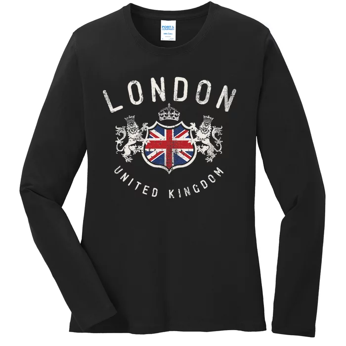 London Great Britain Vintage Crown Flag Ladies Long Sleeve Shirt