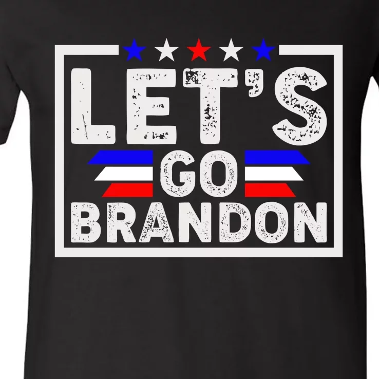 Lets Go Brandon Funny Anti Biden Us Flag V-Neck T-Shirt