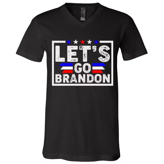 Lets Go Brandon Funny Anti Biden Us Flag V-Neck T-Shirt