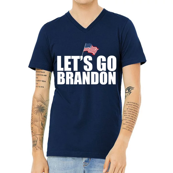 Let's Go Brandon Waving American Flag V-Neck T-Shirt