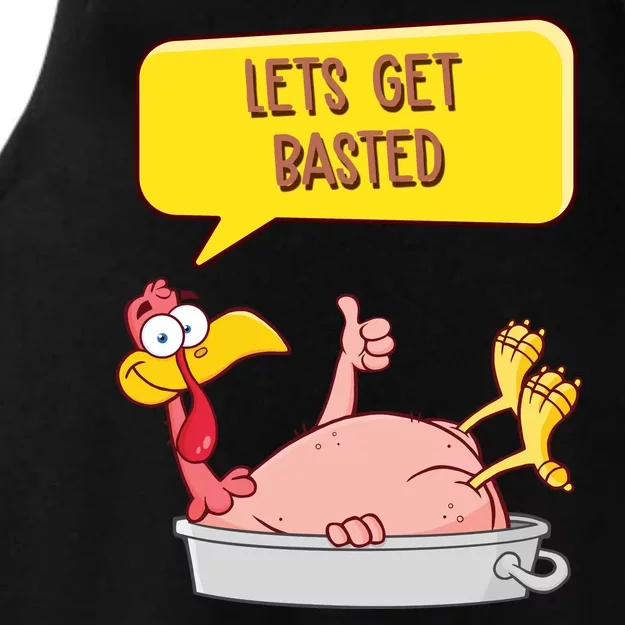 Lets Get Basted Funny Thanksgiving Turkey Ladies Tri-Blend Wicking Tank