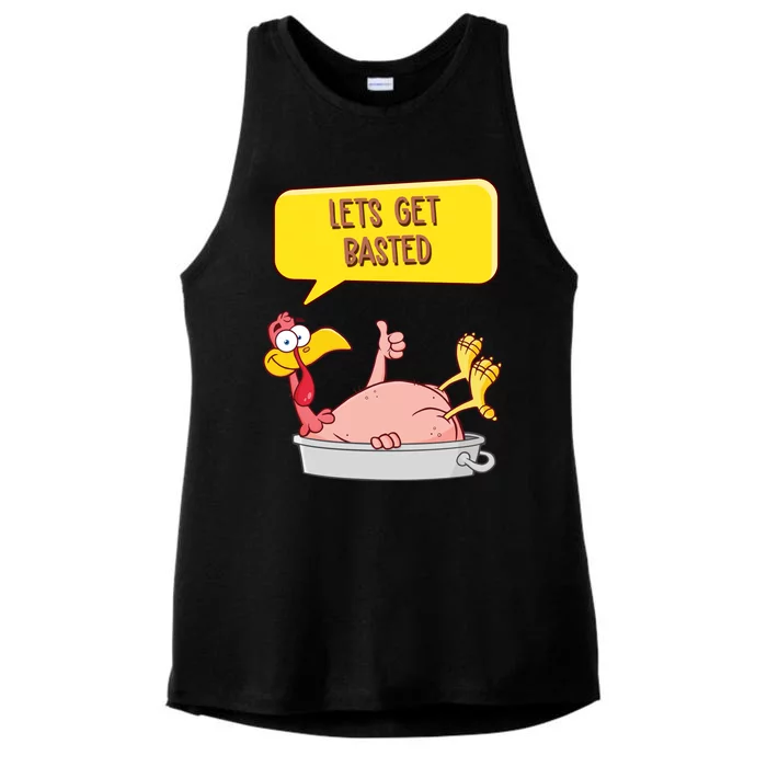 Lets Get Basted Funny Thanksgiving Turkey Ladies Tri-Blend Wicking Tank