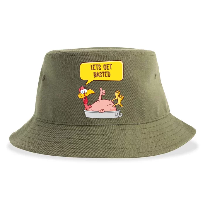 Lets Get Basted Funny Thanksgiving Turkey Sustainable Bucket Hat