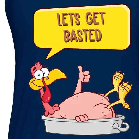 Lets Get Basted Funny Thanksgiving Turkey Ladies Essential Flowy Tank