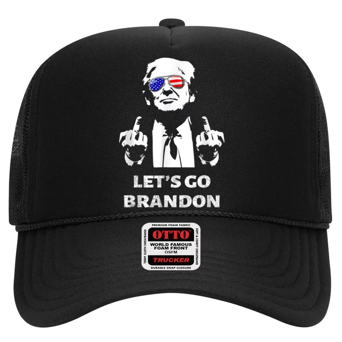 Let's Go Brandon Trump Middle Finger High Crown Mesh Trucker Hat