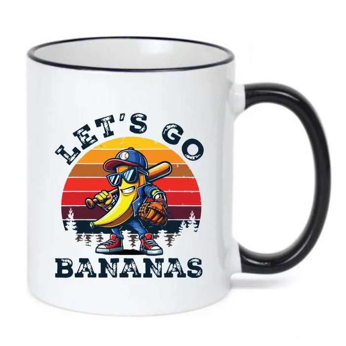 Lets Go Bananas Banana Playing Baseball Baseball Player Gift Black Color Changing Mug