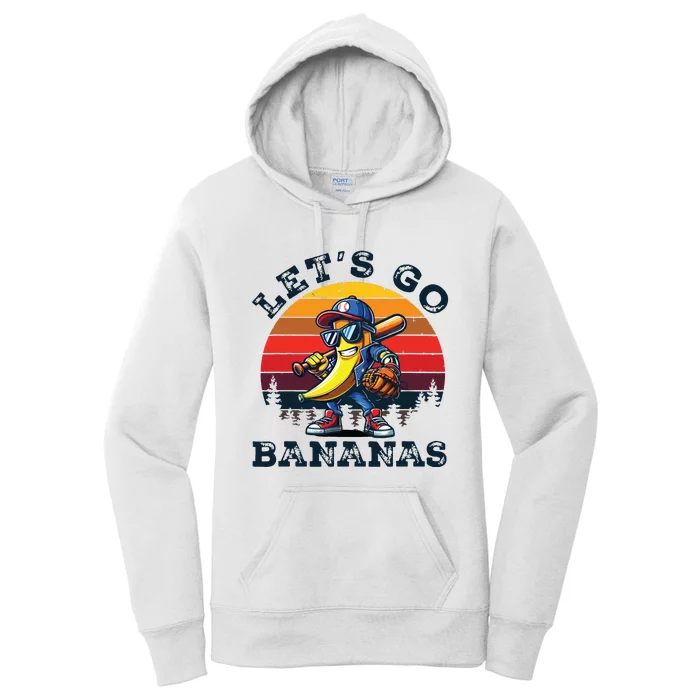 Lets Go Bananas Banana Playing Baseball Baseball Player Gift Women's Pullover Hoodie