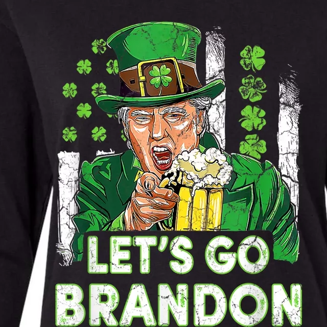 Lets Go Brandon St Patrick's Day Trump Beer And America Flag Womens Cotton Relaxed Long Sleeve T-Shirt