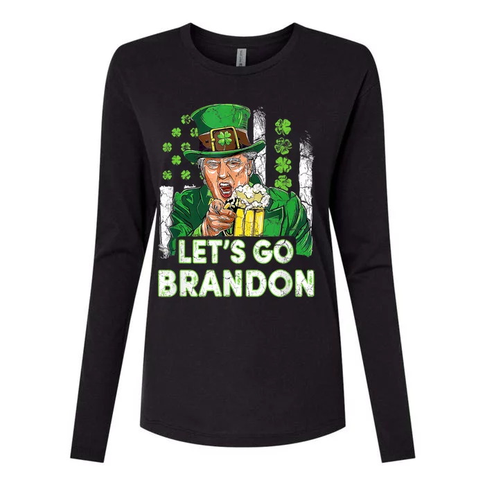 Lets Go Brandon St Patrick's Day Trump Beer And America Flag Womens Cotton Relaxed Long Sleeve T-Shirt