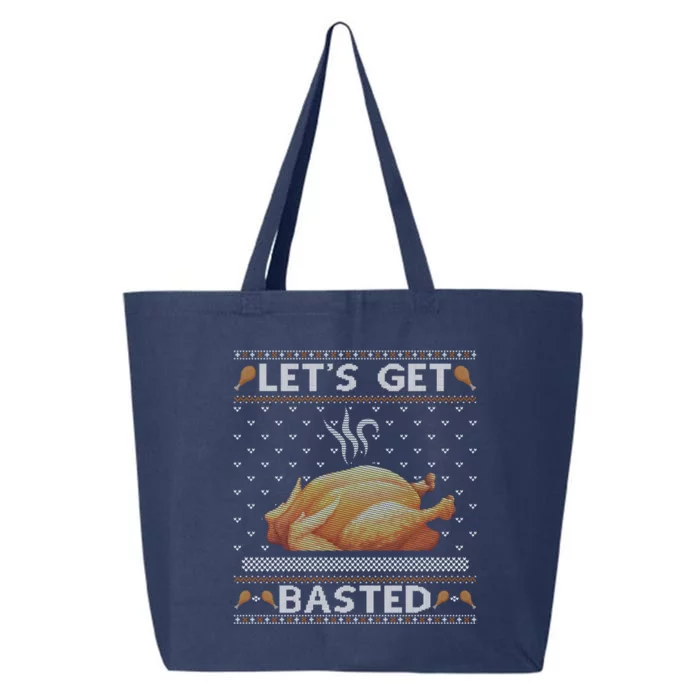 Lets Get Basted Turkey Fall Vibes Ugly Thanksgiving Sweater Gift 25L Jumbo Tote