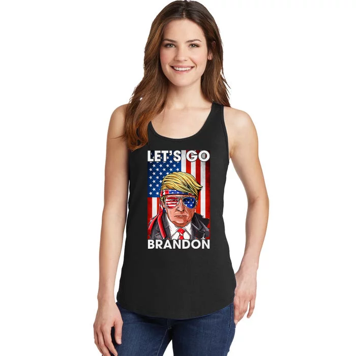 Lets Go Brandon American Flag Trump 4th Of July Patriotic Ladies Essential Tank