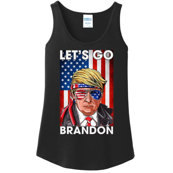 Lets Go Brandon American Flag Trump 4th Of July Patriotic Ladies Essential Tank