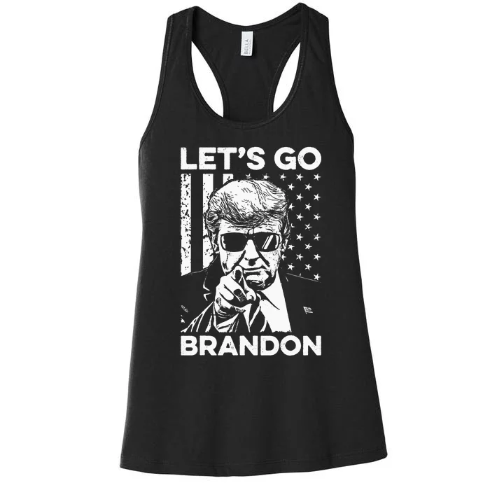 Let’s Go Brandon Conservative USA Flag Funny Donal Trump Women's Racerback Tank