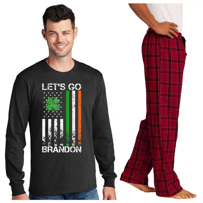 Lets Go Brandon St Patricks Day Irish American Flag Shamrock Long Sleeve Pajama Set