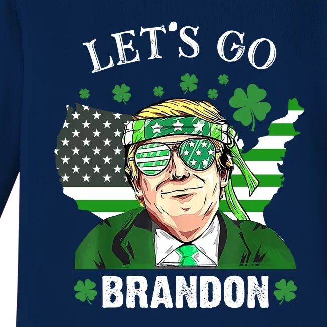 Let's Go Brandon St Patrick's Day Trump Funny Political Baby Long Sleeve Bodysuit