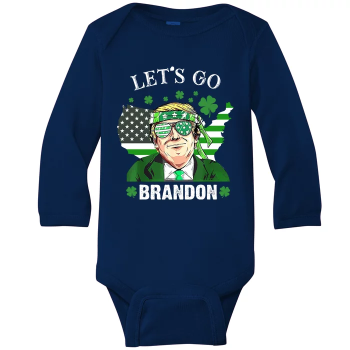 Let's Go Brandon St Patrick's Day Trump Funny Political Baby Long Sleeve Bodysuit