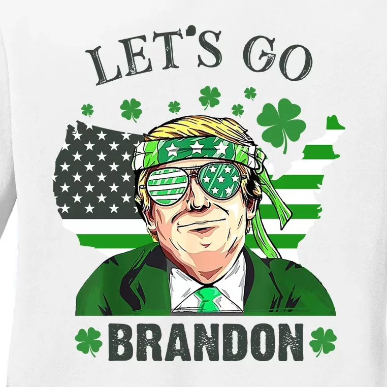 Let's Go Brandon St Patrick's Day Trump Funny Political Ladies Long Sleeve Shirt