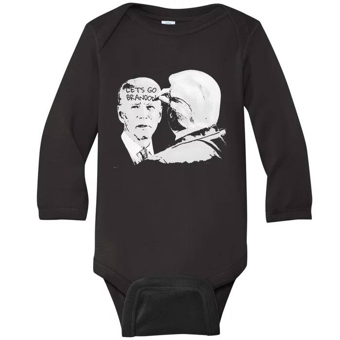 LetS Go Brandon Trump Writes On BidenS Forehead Baby Long Sleeve Bodysuit