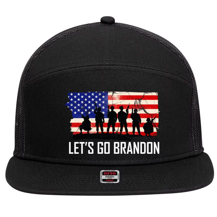 Let's Go Brandon Military Troops American Flag 7 Panel Mesh Trucker Snapback Hat