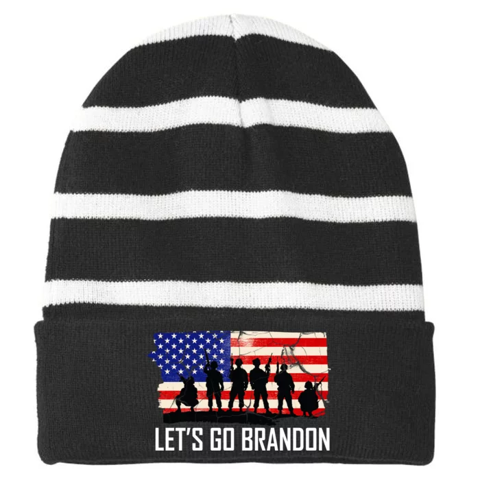 Let's Go Brandon Military Troops American Flag Striped Beanie with Solid Band