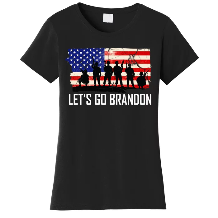 Let's Go Brandon Military Troops American Flag Women's T-Shirt