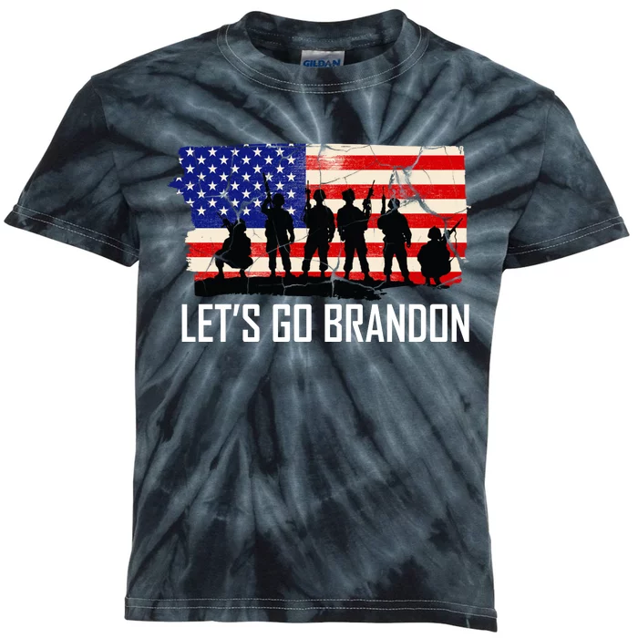 Let's Go Brandon Military Troops American Flag Kids Tie-Dye T-Shirt