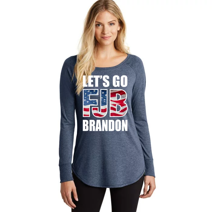 Let's Go Brandon FJB Flag Image Kitchenware Front & Back Women's Perfect Tri Tunic Long Sleeve Shirt