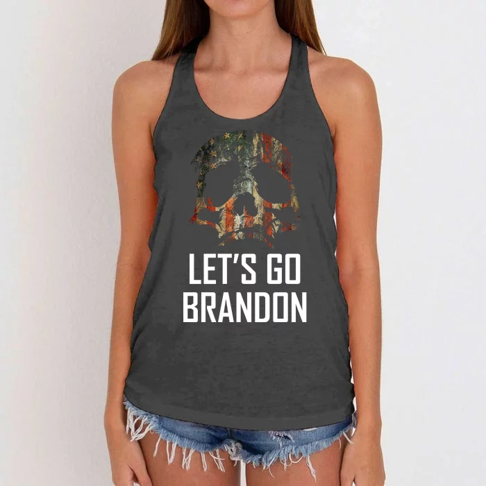 Let's Go Brandon American Grunge Skull Women's Knotted Racerback Tank