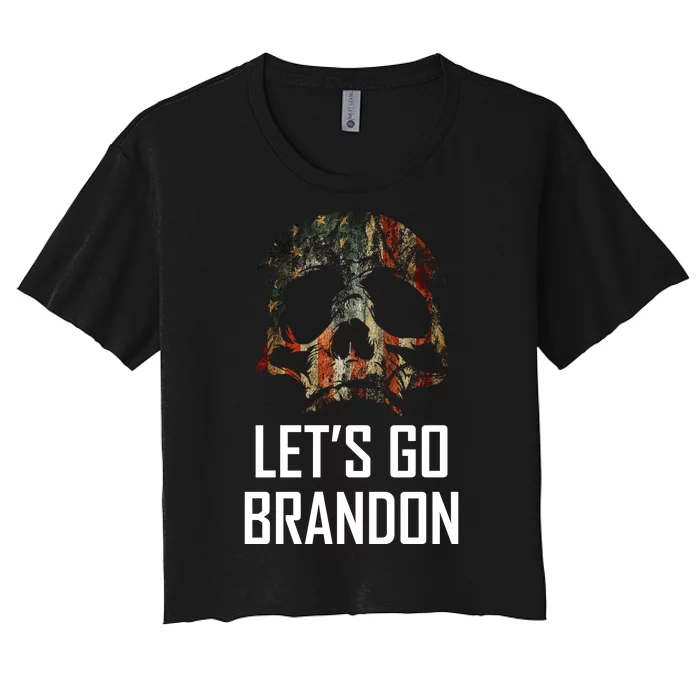 Let's Go Brandon American Grunge Skull Women's Crop Top Tee