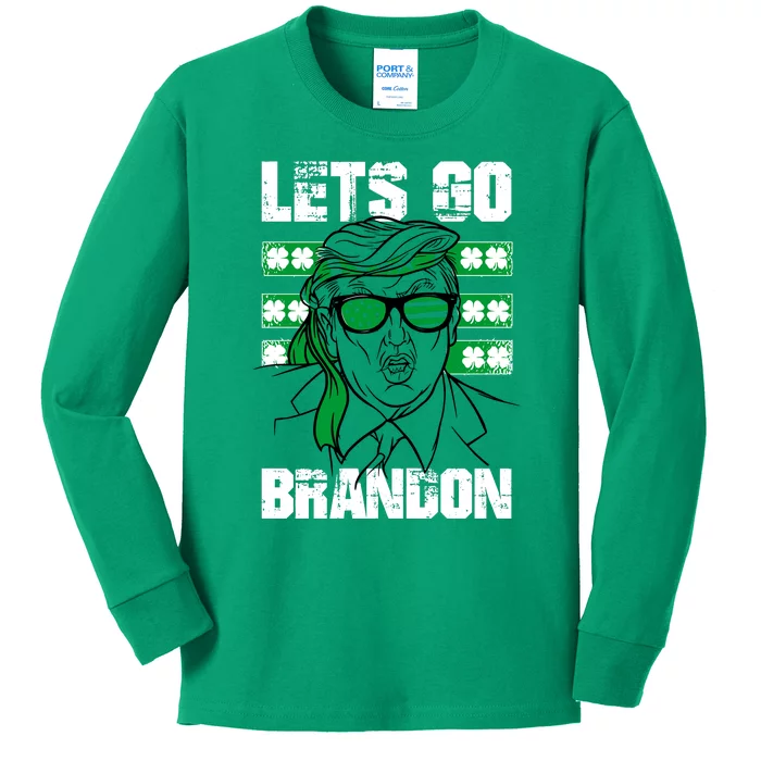 Lets Go Brandon St Patrick's Day Trump Beer America Flag Kids Long Sleeve Shirt