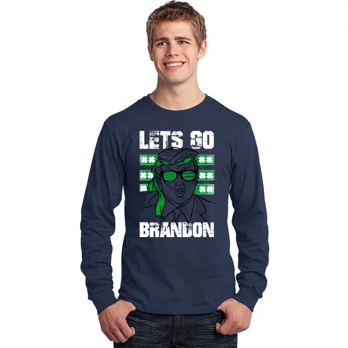 Lets Go Brandon St Patrick's Day Trump Beer America Flag Tall Long Sleeve T-Shirt