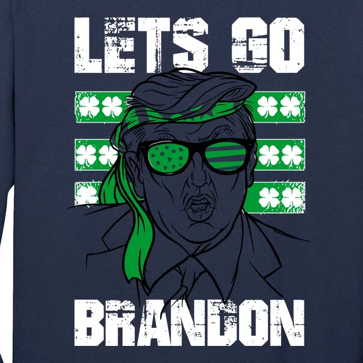 Lets Go Brandon St Patrick's Day Trump Beer America Flag Tall Long Sleeve T-Shirt